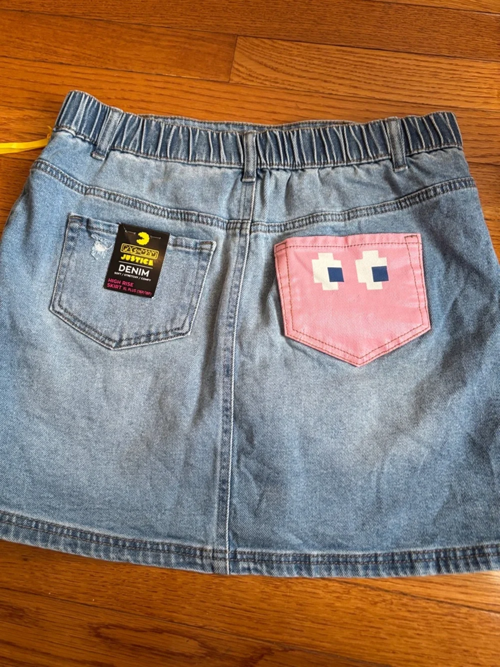 Justice Blue Denim Mini Skirt with Yellow Patch